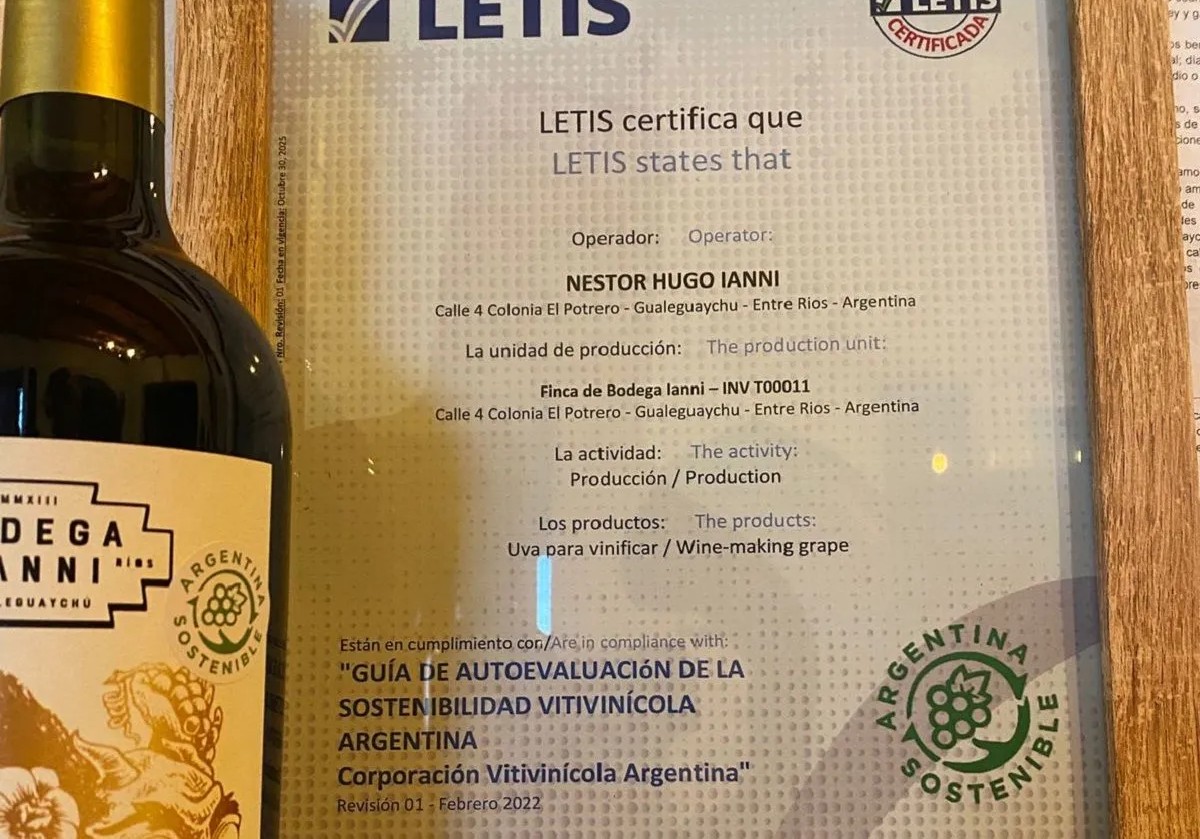 Imagen de noticia Bodegas Ianni obtuvo la certificación nacional de sostenibilidad vitivinícola