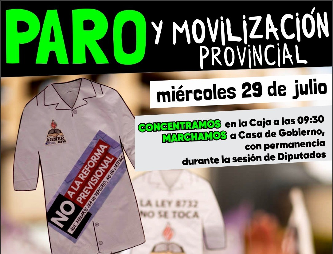 Imagen de noticia AGMER convocó a un nuevo paro y movilización provincial contra la reforma previsional