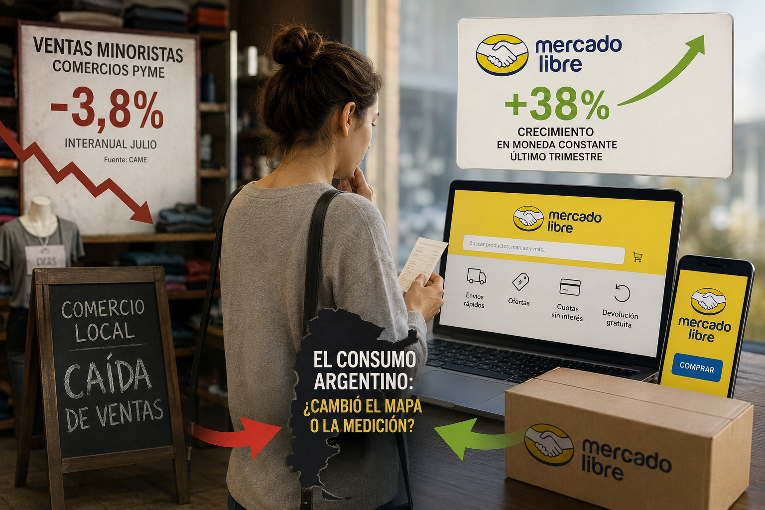 Imagen de noticia Las ventas minoristas retroceden, pero Mercado Libre crece 38%: las dos caras del consumo argentino